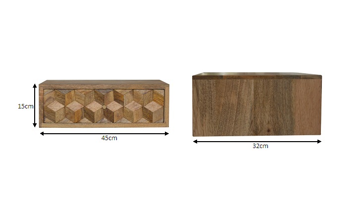 Size chart for Floating Cube Carved Bedside Table | Oak-Ish Mango Wood Hand-Carved