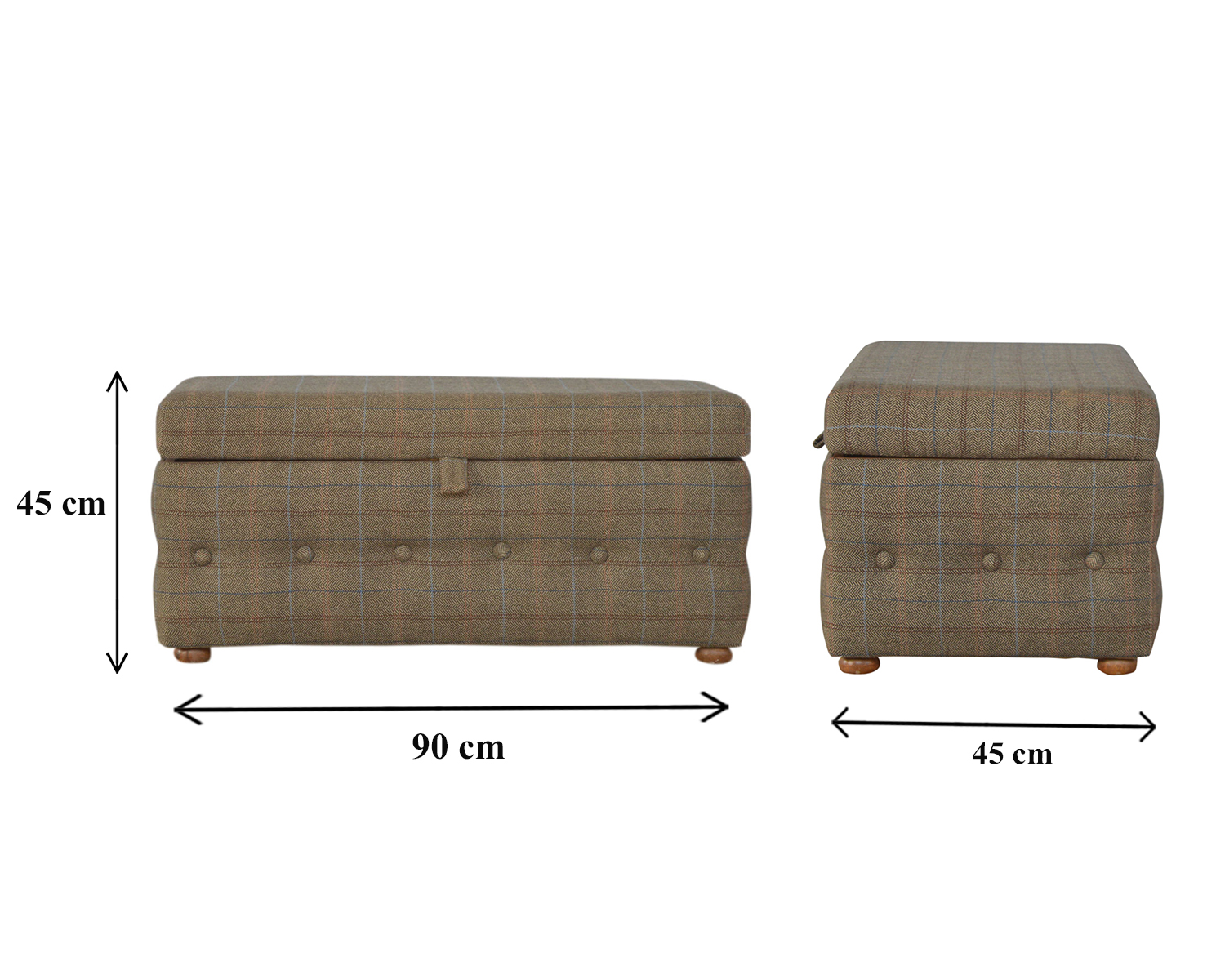 Size chart for Multi Tweed Button Fooststool Footstool