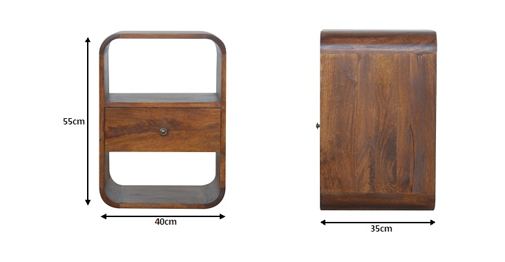 Size chart for Chestnut Curved Edge Bedside Table
