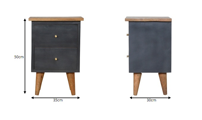 Size chart for Charcoal Black Hand Painted Bedside Table | Oak-Ish Mango Wood