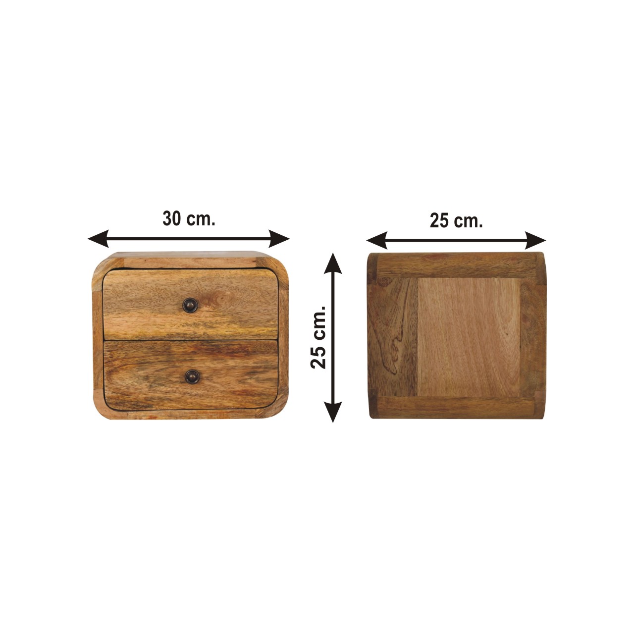 Size chart for Mini Curve Oak-ish Floating Bedside Table | Wall-Mounted