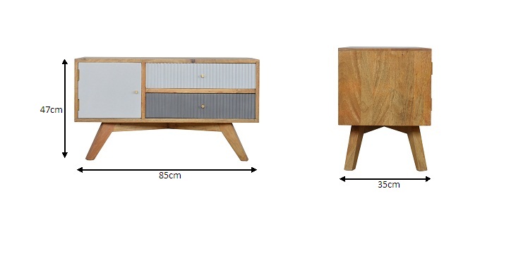 Size chart for Line Grey Painted TV Media Unit | Oak-Ish Solid Mango Wood