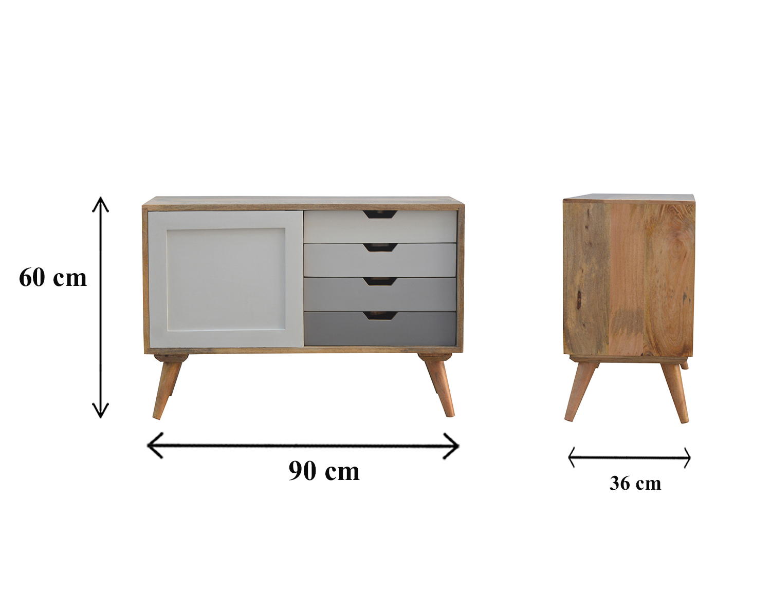 Size chart for Grey Gradient Sliding Sideboard Chest of Drawers