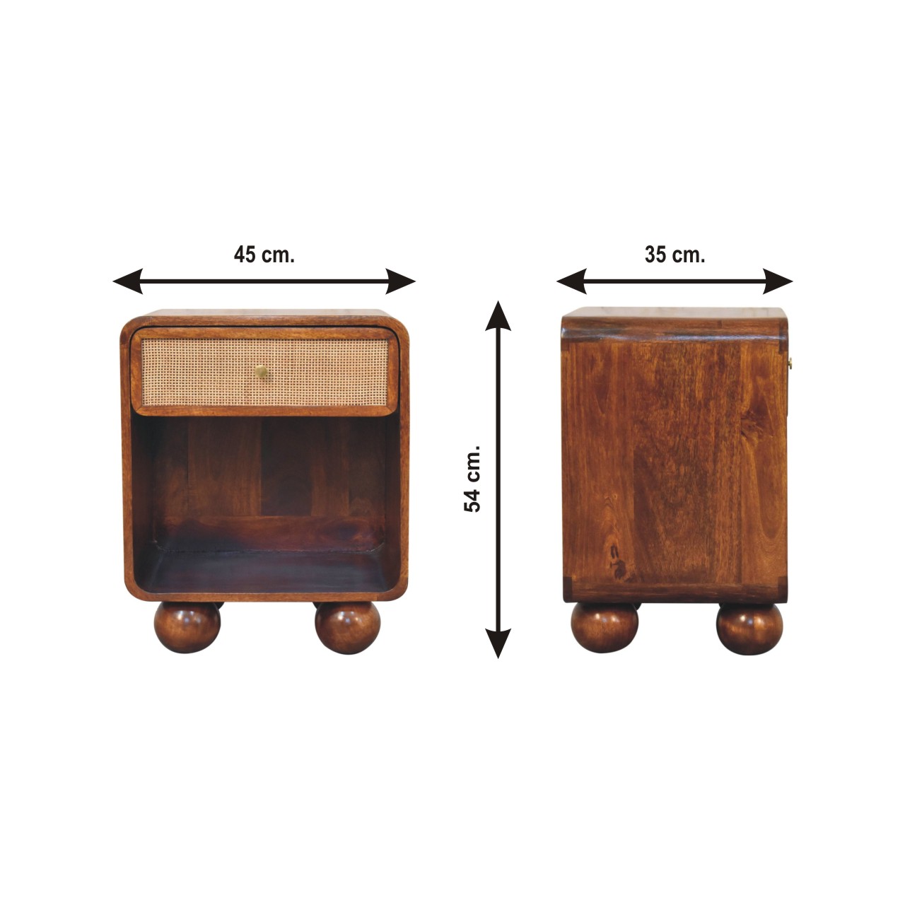 Size chart for Chestnut Open Woven Bedside