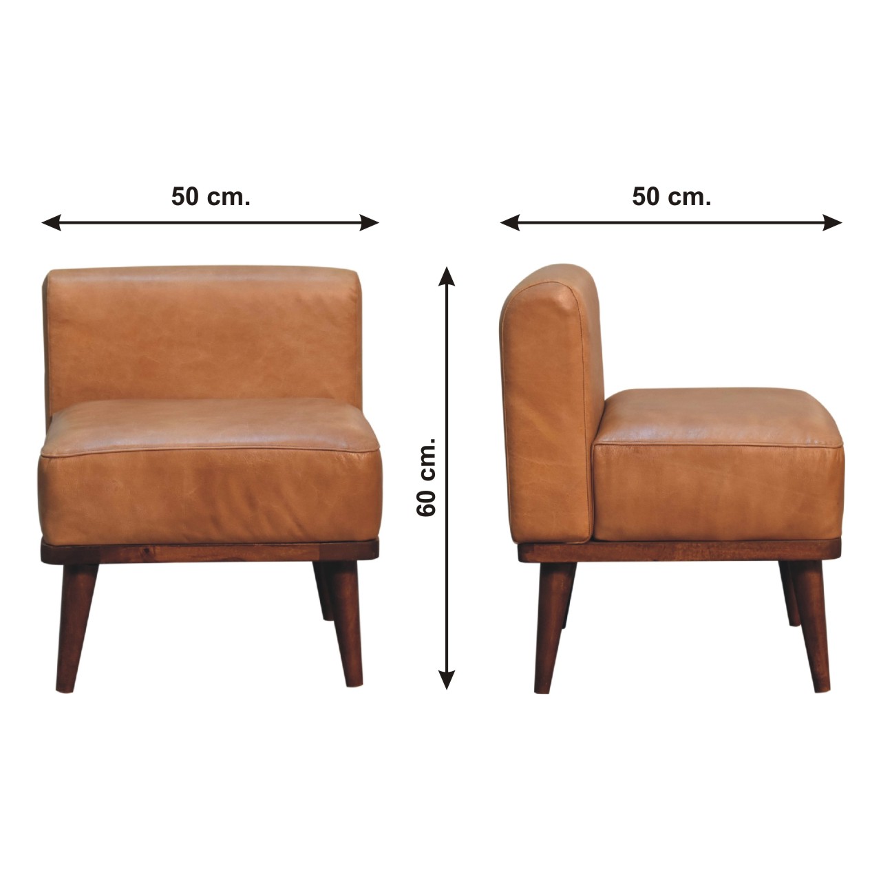 Size chart for Tan Buffalo Backrest Footstool | Chestnut Solid Mango Wood