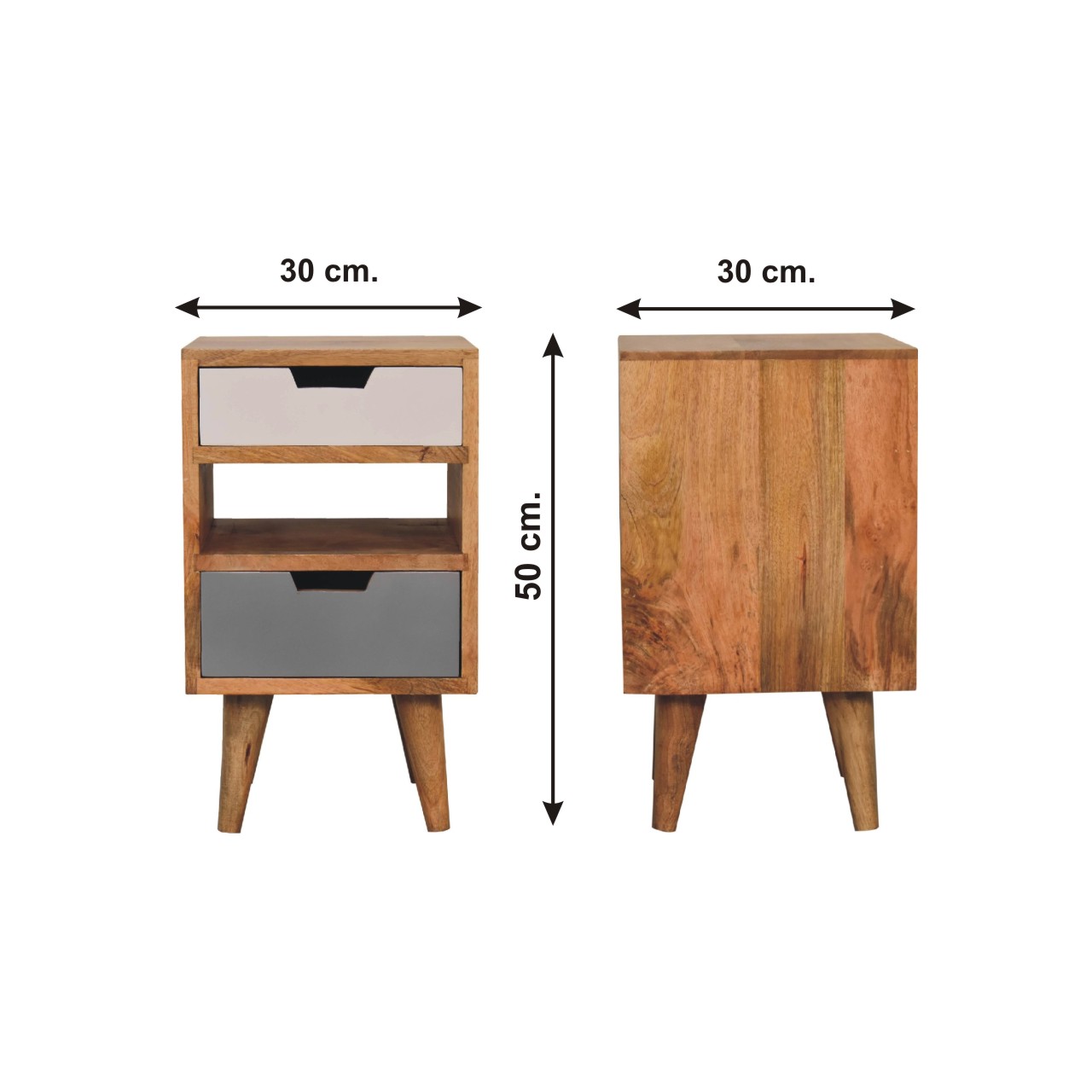 Size chart for Mini Grey and White Cut-out Bedside Table