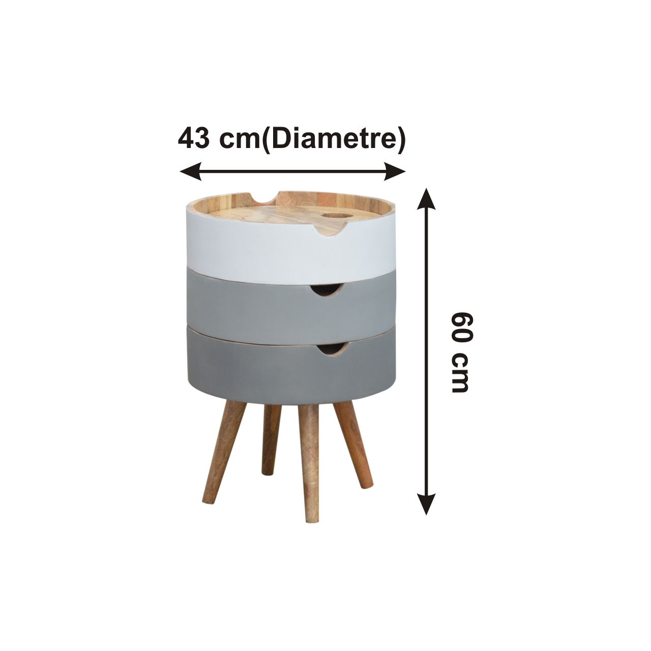 Size chart for 3 Drawer Grey Paint Bedside
