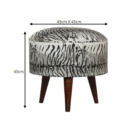 Size chart for Zebra Print Footstool Upholstered Accent Furniture for Bedroom and Living Room