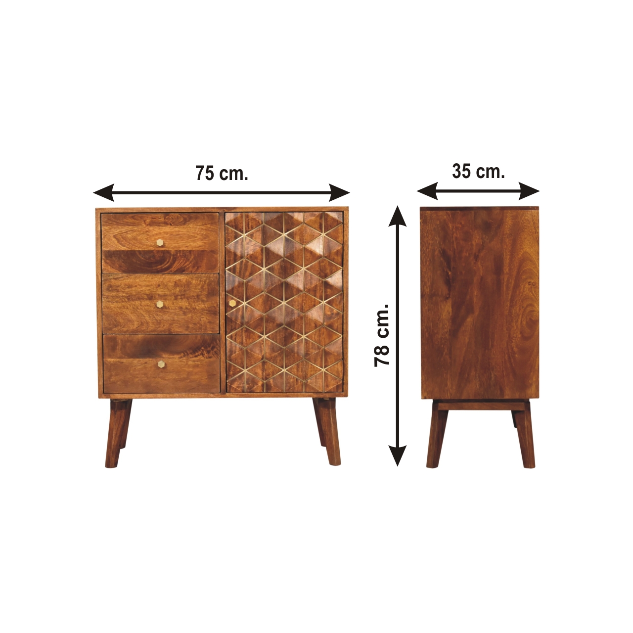 Size chart for Chestnut Cubed Brass Inlay Cabinet