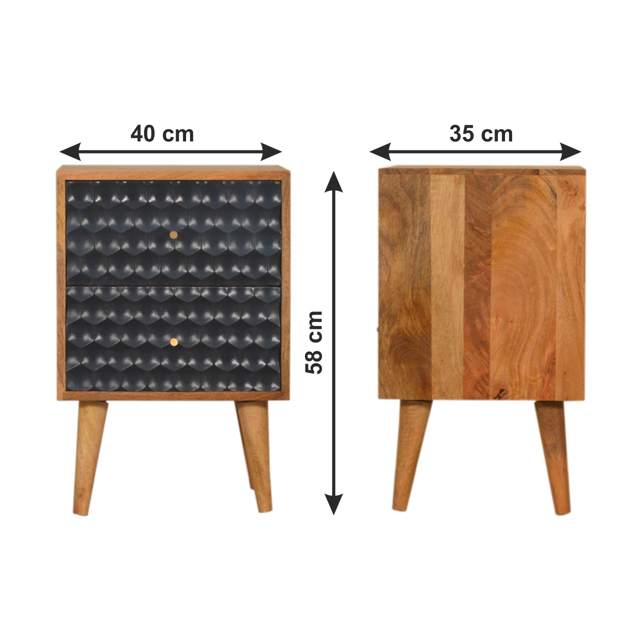Size chart for Navy Blue Honeycomb Bedside Table
