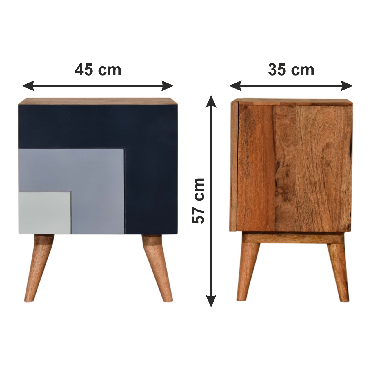 Size chart for Quebec Blue Bedside Table | Hand-Painted Solid Mango Wood