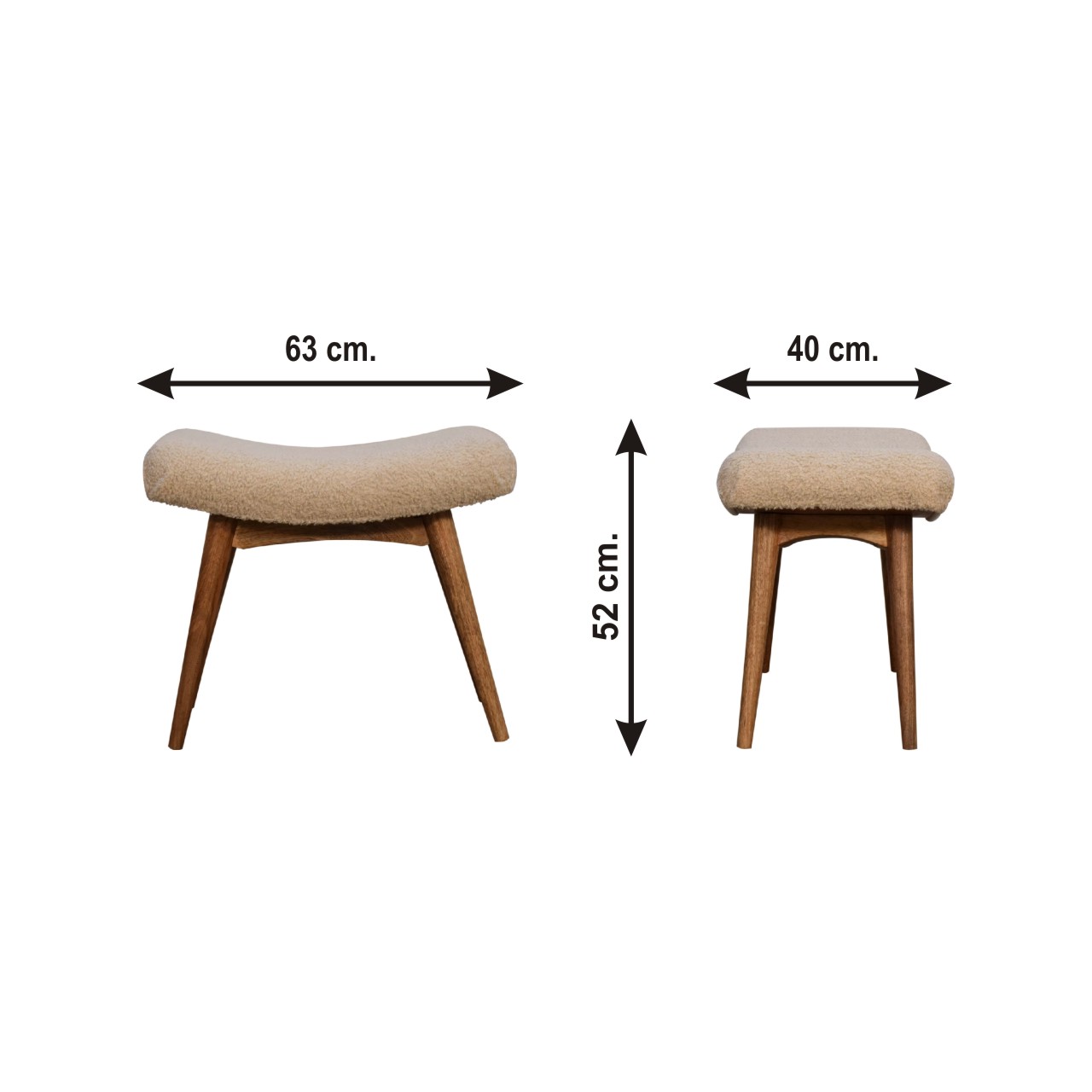 Size chart for Boucle Cream Curved Bench