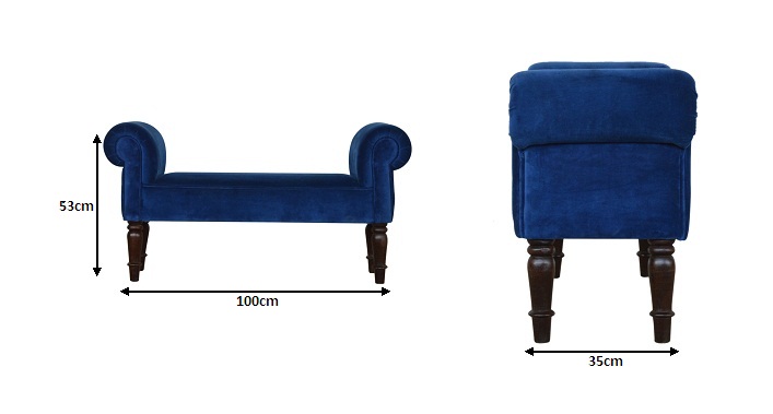 Size chart for Royal Blue Velvet Bench