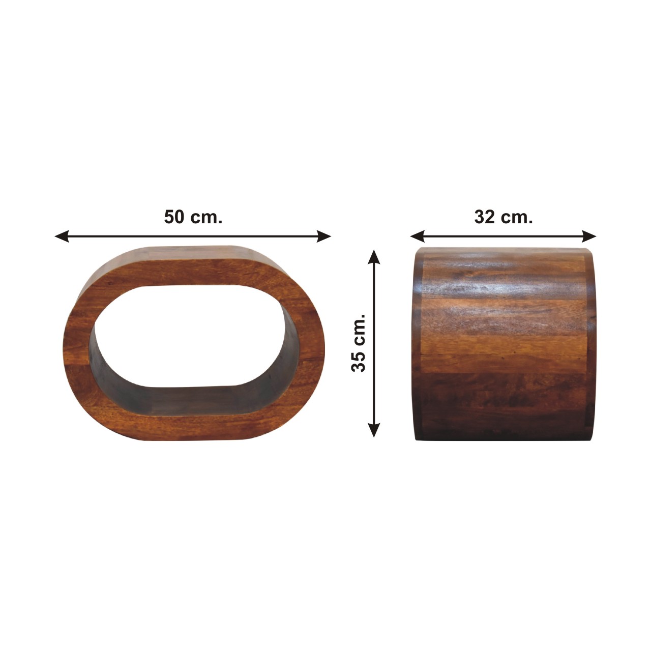 Size chart for Amaya Bedside Table | Chestnut Solid Mango Wood