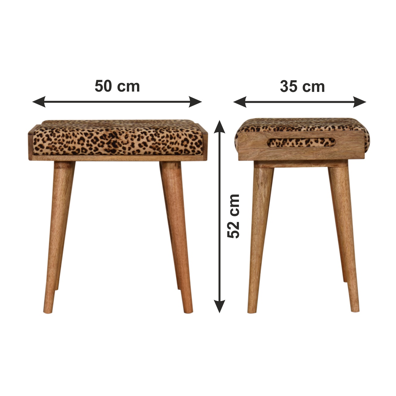 Size chart for Leopard Velvet Tray Style Footstool