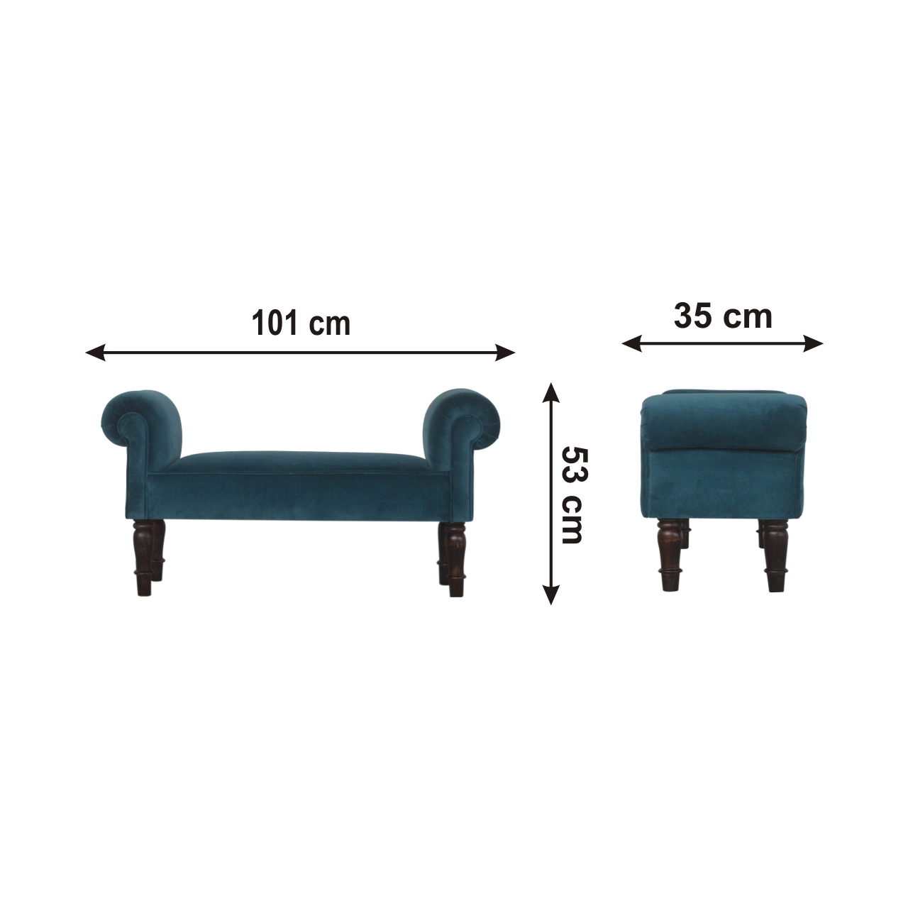 Size chart for Teal Velvet Bench | Cotton Velvet