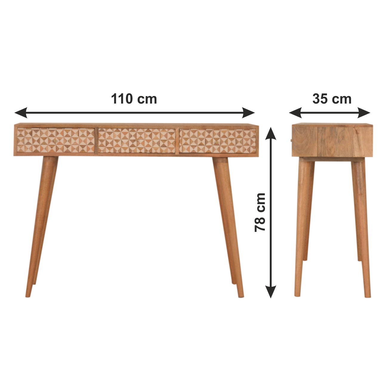 Size chart for Sarina Console Table | Oak Mango Wood
