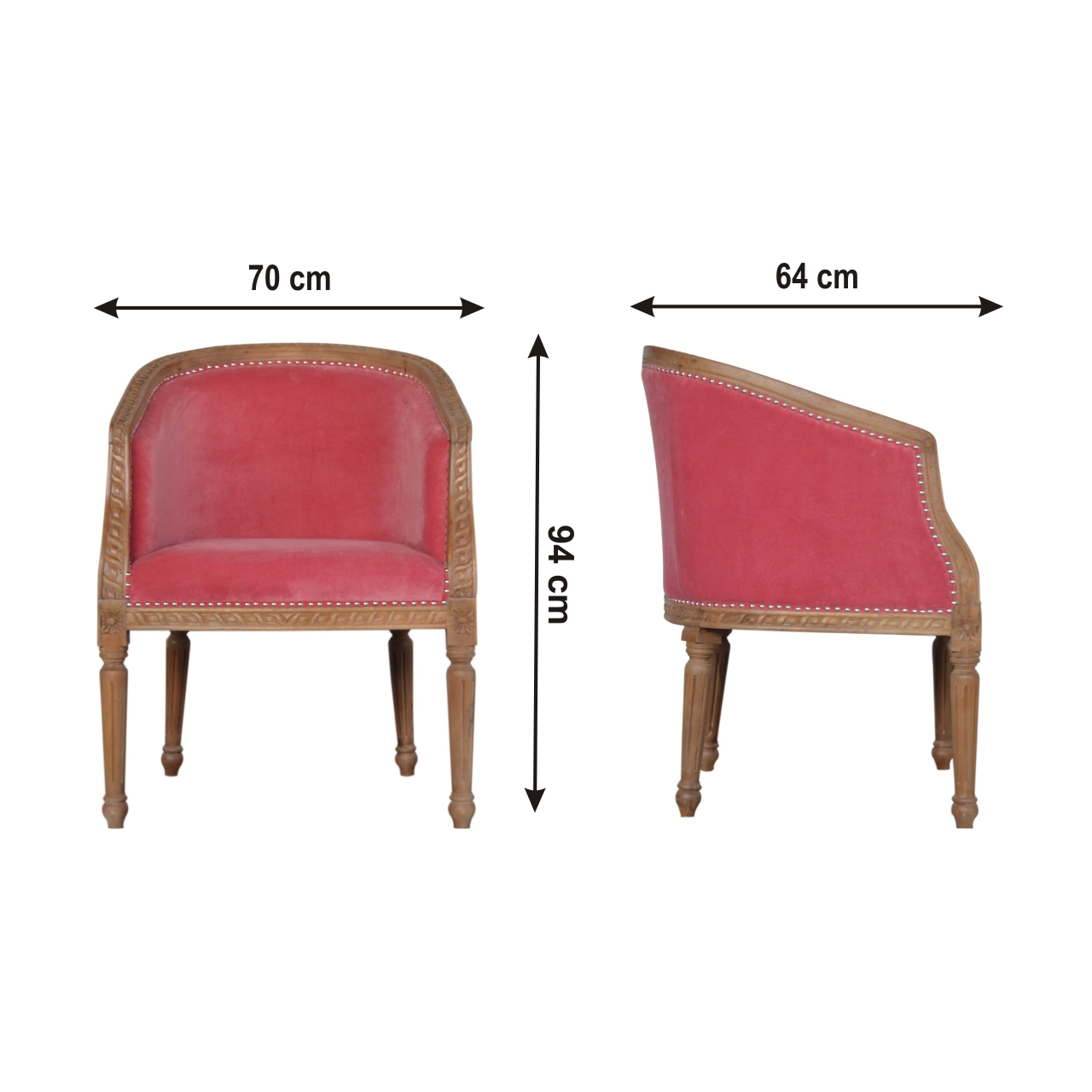 Size chart for Pink Velvet Occasional Chair