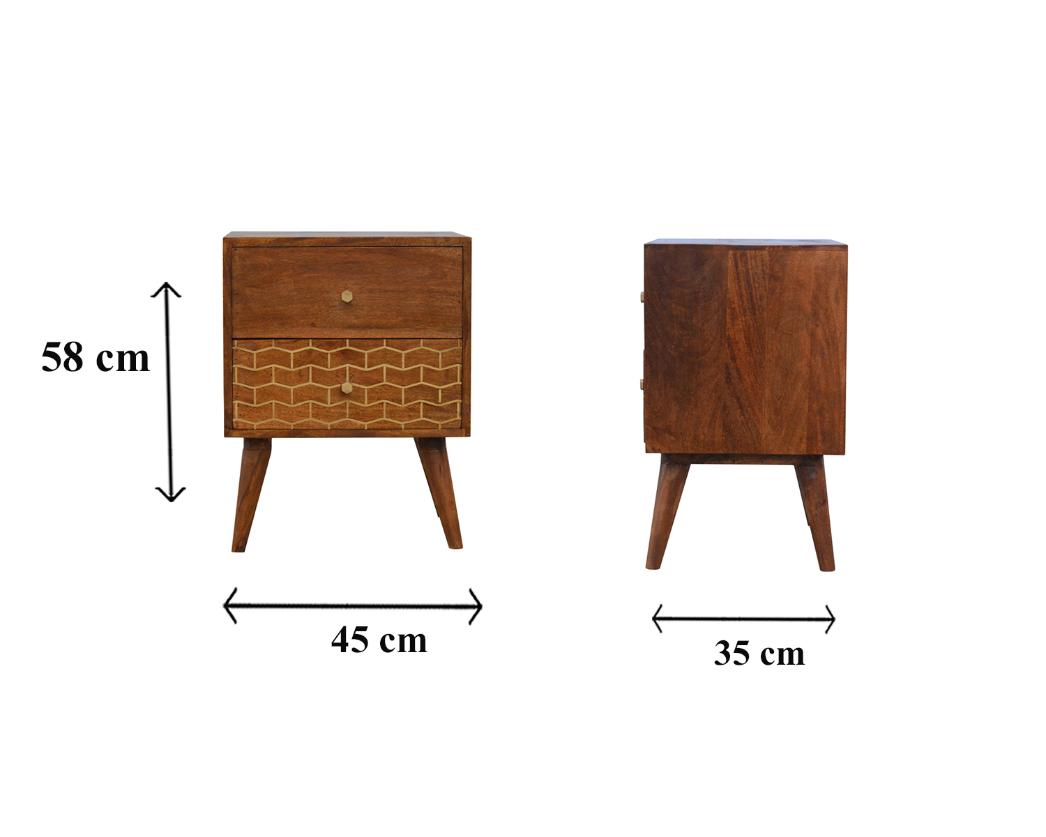 Size chart for Gold Art Pattern 2 Drawer Bedside