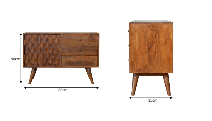 Size chart for Carved Chestnut Sideboard Chest of Drawers | Hand-Carved
