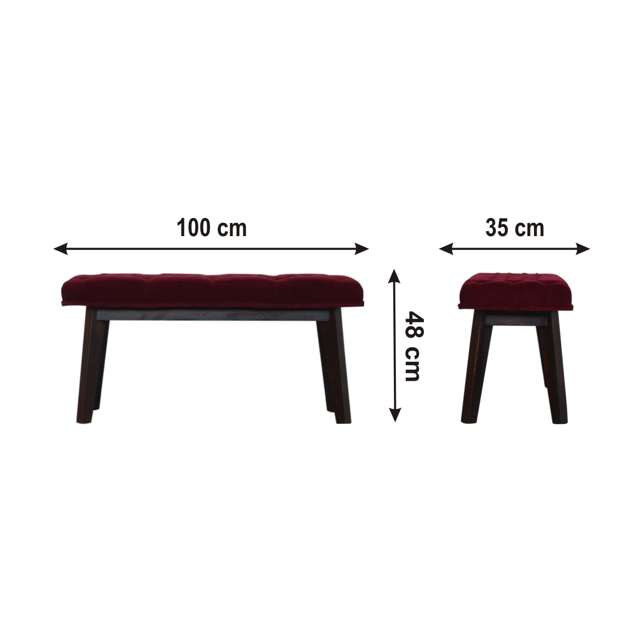 Size chart for Wine Red Velvet Hallway Bench