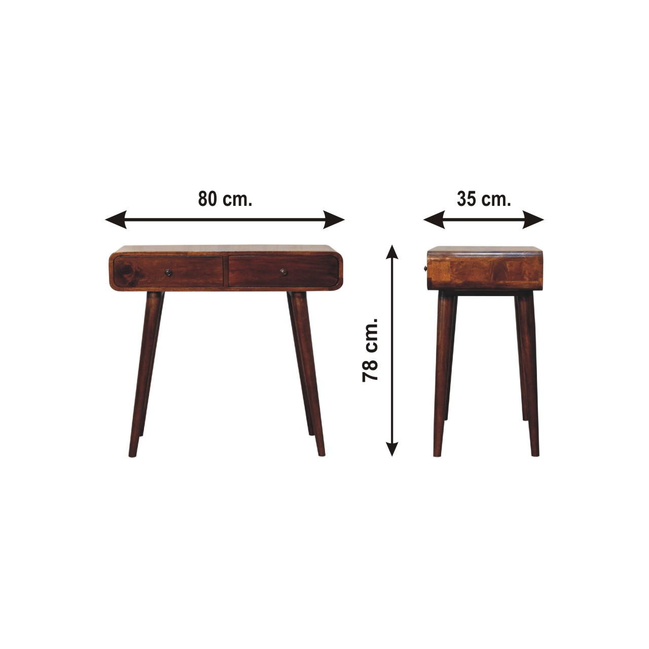 Size chart for Chestnut Curved Hallway Table Chest of Drawers