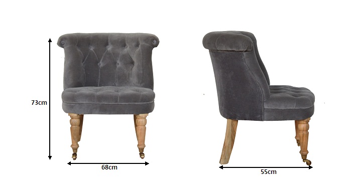 Size chart for Grey Velvet Accent Chair | Cotton Velvet