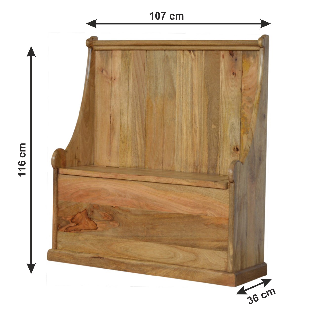 Size chart for Granary Royale Monks Bench | Oak Solid Mango Wood