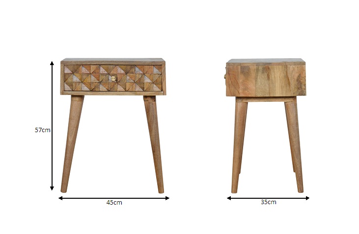 Size chart for Diamond Carved Bedside Table | Hand-Carved