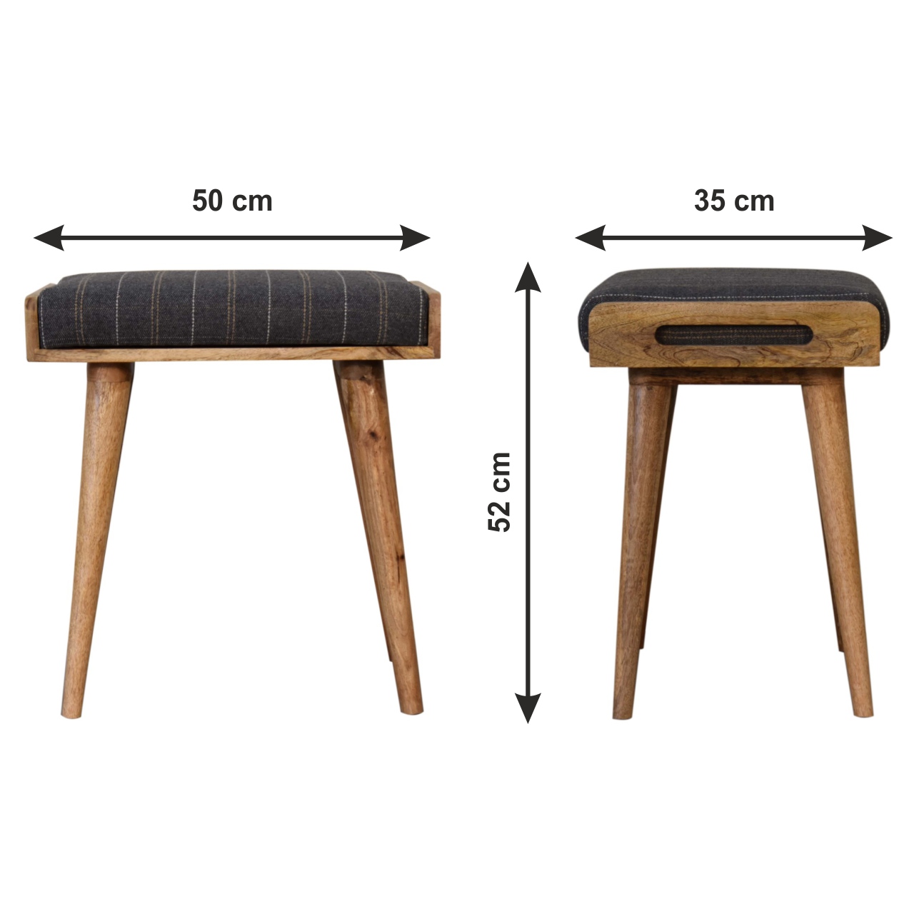 Size chart for Pewter Tweed Tray Style Footstool