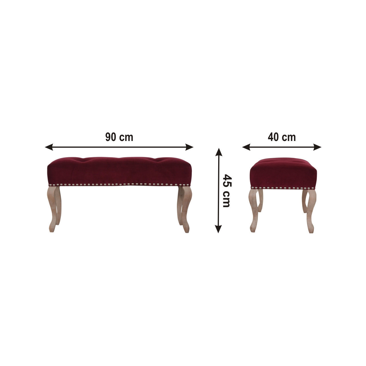 Size chart for French Style Wine Red Bench | Cotton Velvet