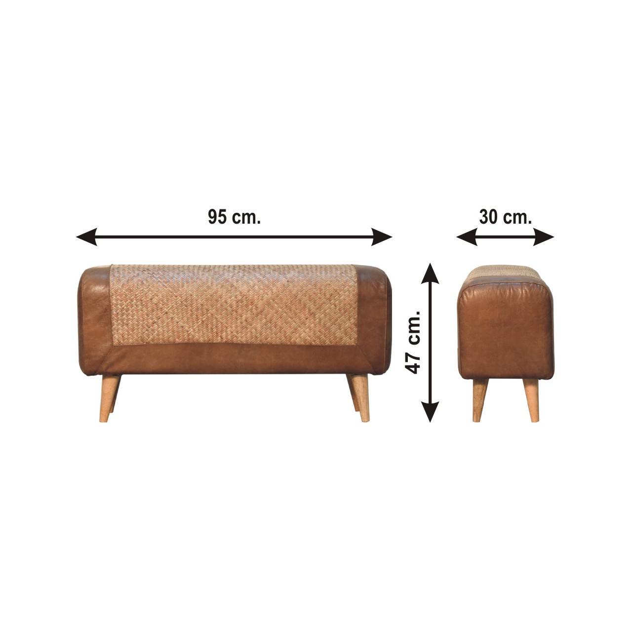 Size chart for Large Seagrass Buffalo Hide Nordic Bench