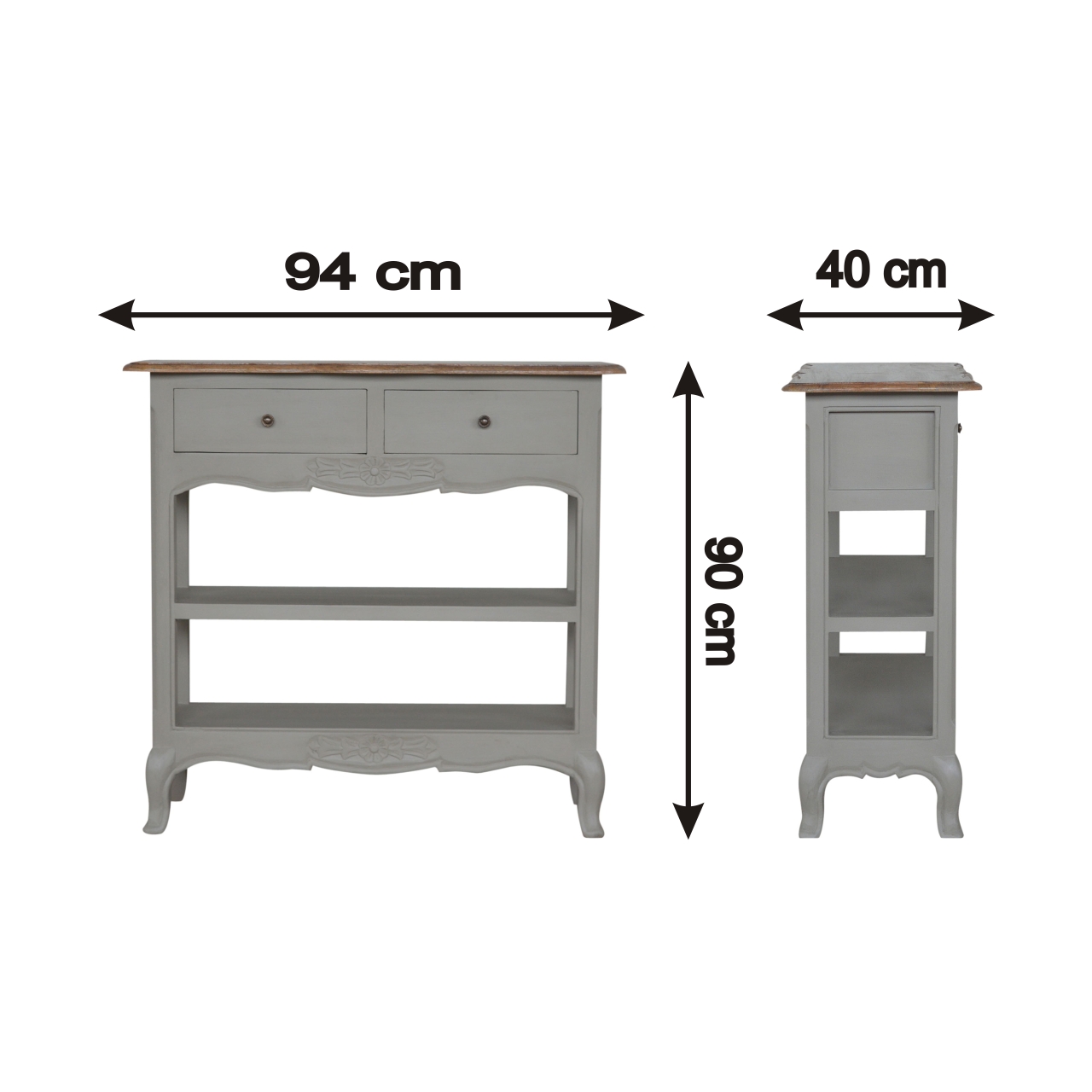 Size chart for French Style Console Table | Oak-Ish Mango Wood