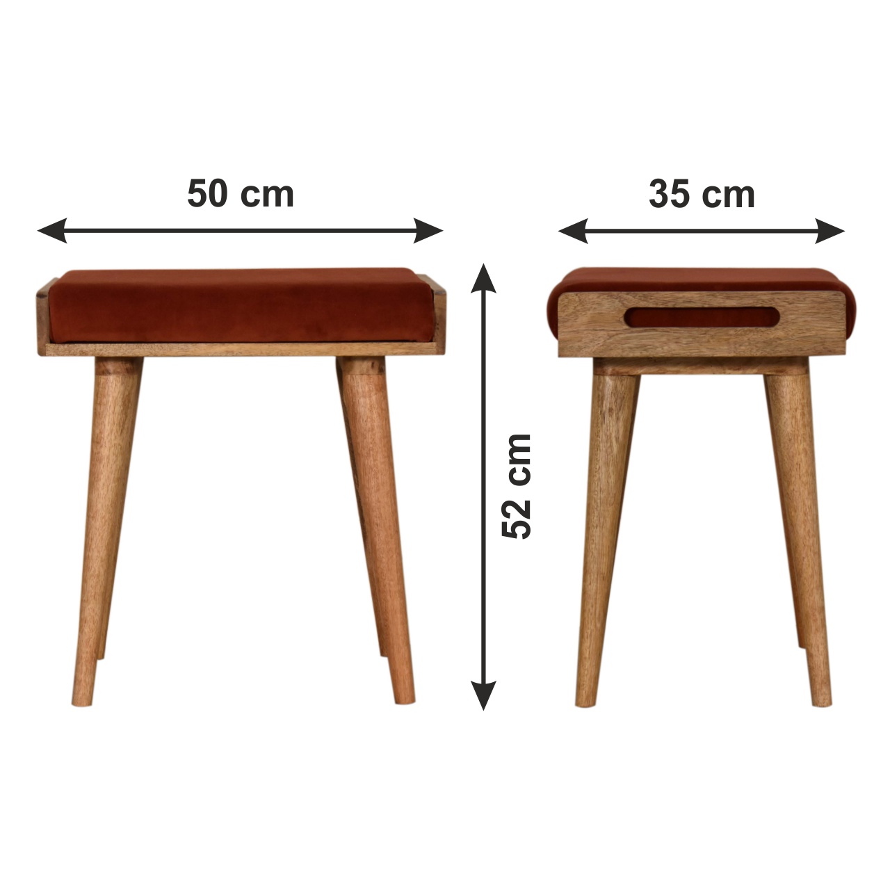 Size chart for Brick Red Velvet Tray Footstool