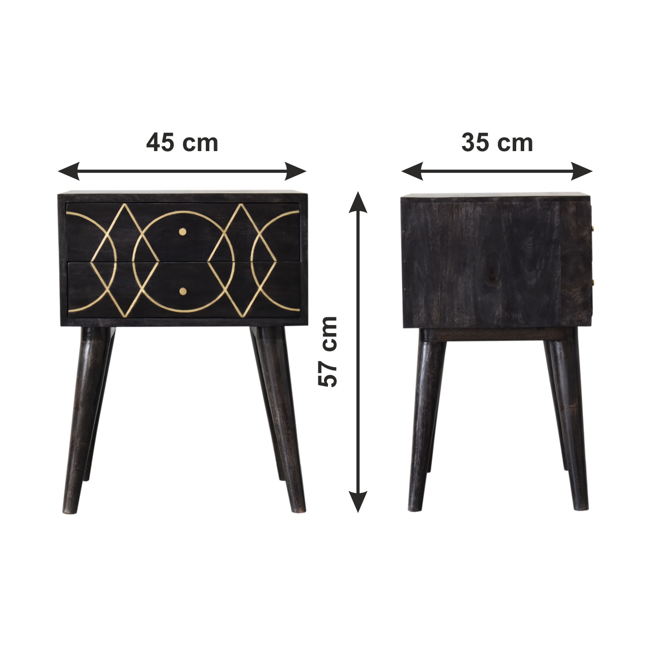 Size chart for Oslo Bedside Table | Black Mango Wood