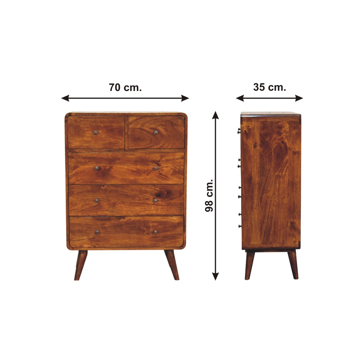 Size chart for 2 over 3 Curved Chestnut Chest