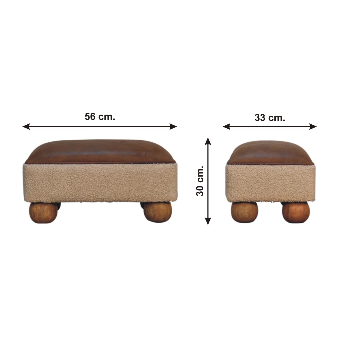 Size chart for Vintage Leather Boucle Ball Footstool