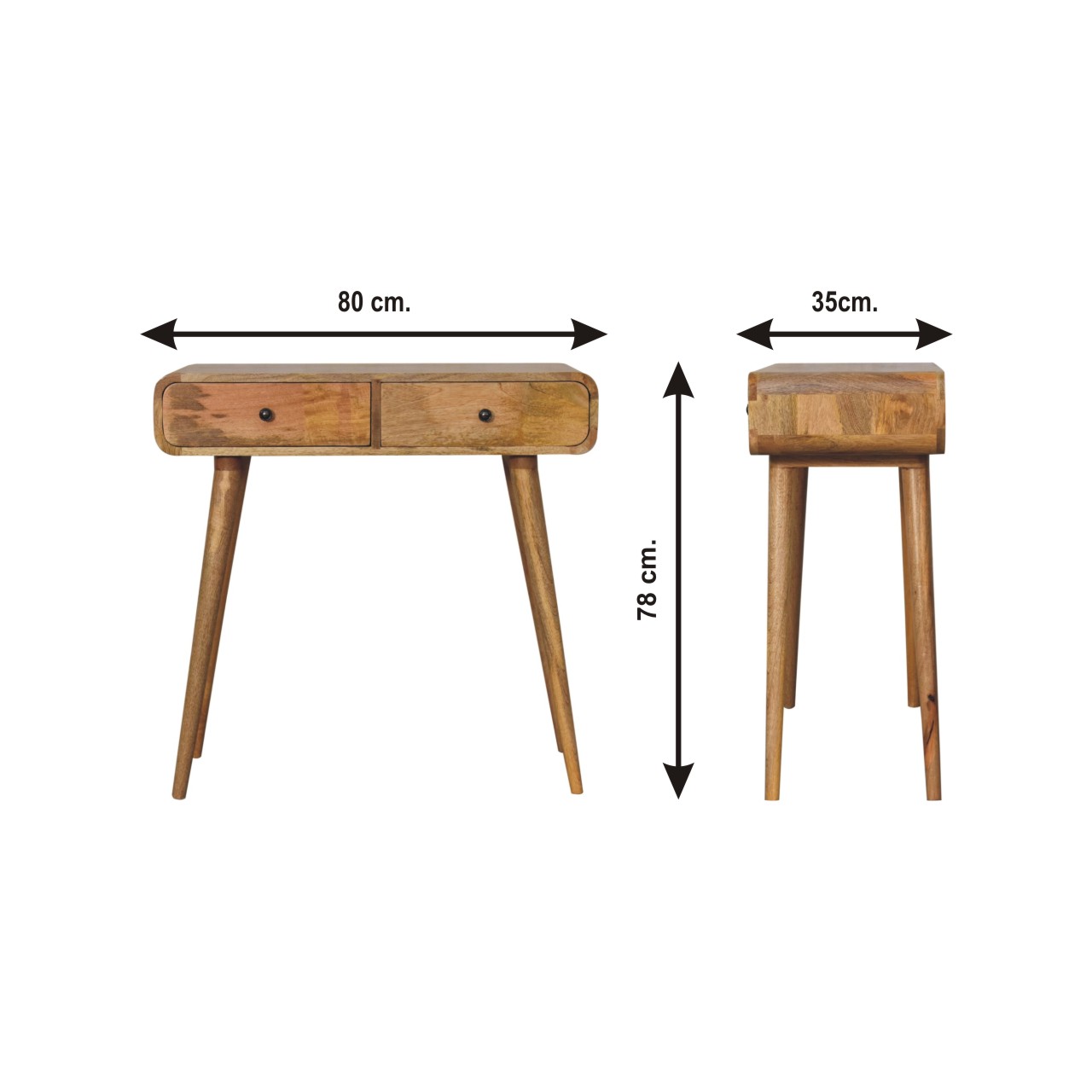 Size chart for Oak-ish Curved Hallway Table Accent Piece