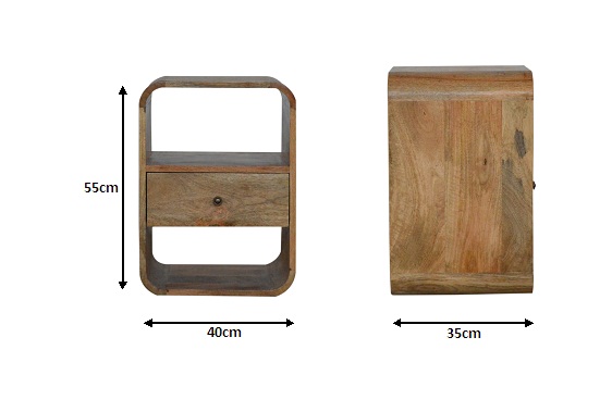 Size chart for London Bedside Table | Oak Mango Wood
