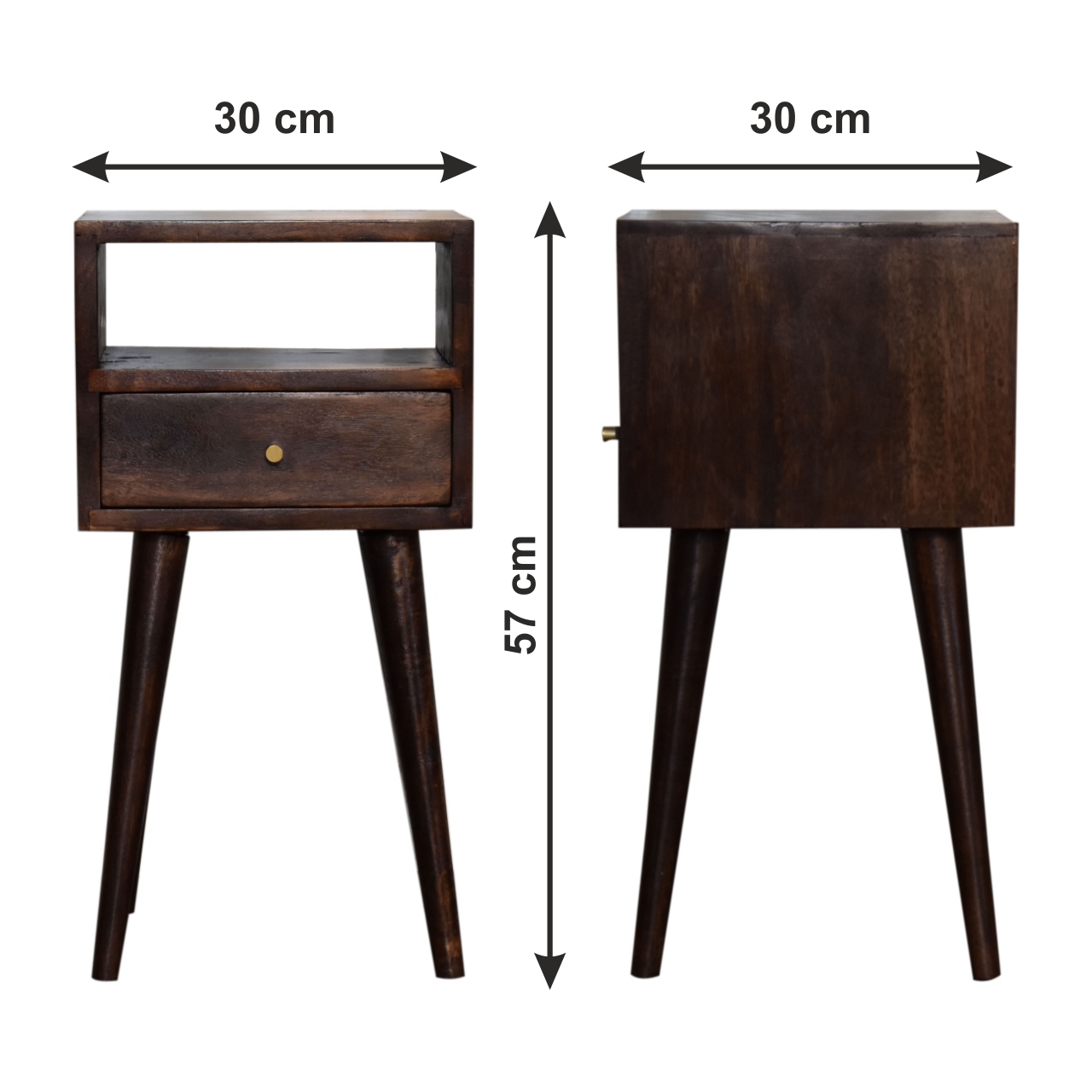 Size chart for Mini Walnut Bedside Table
