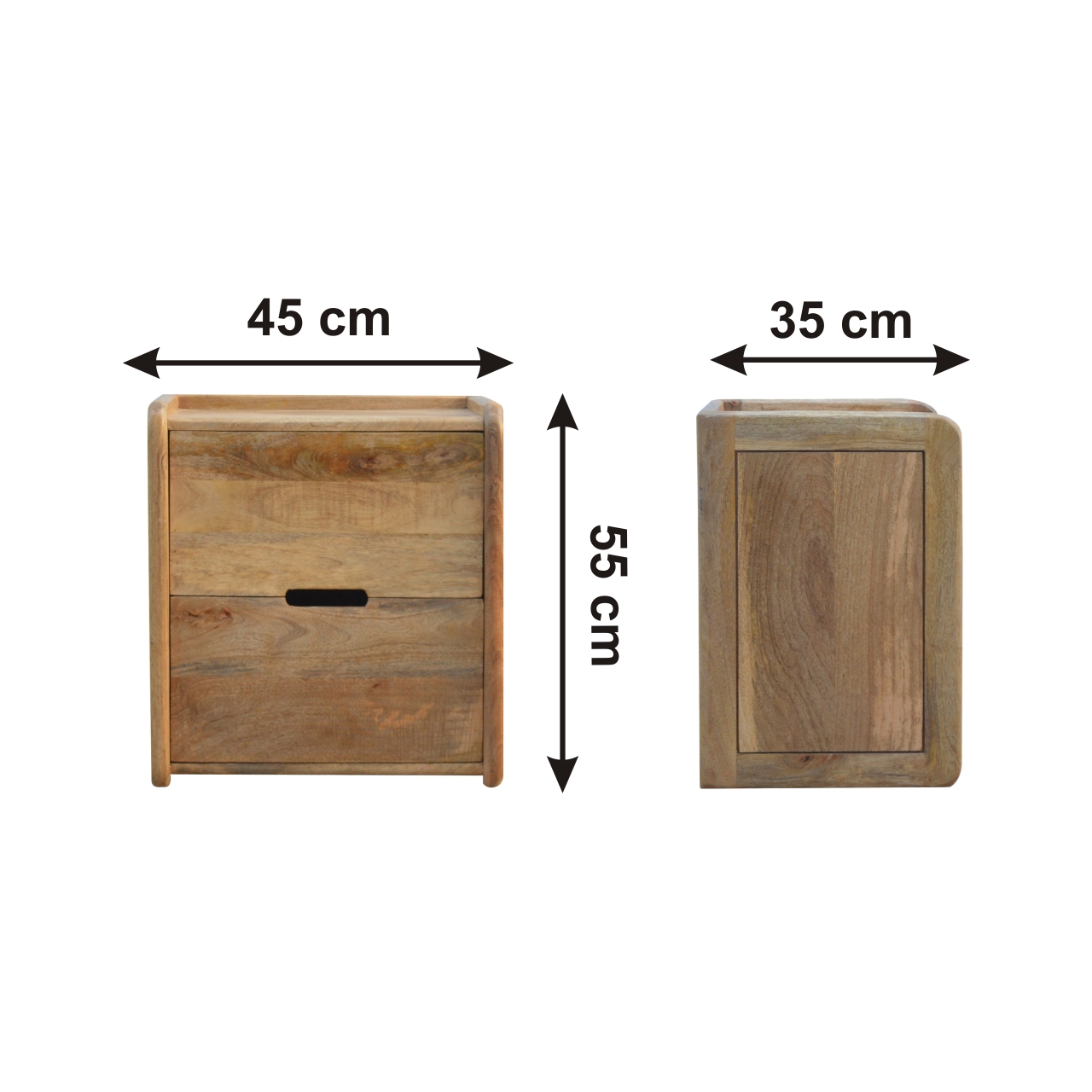 Size chart for Gallery Back Bedside Table