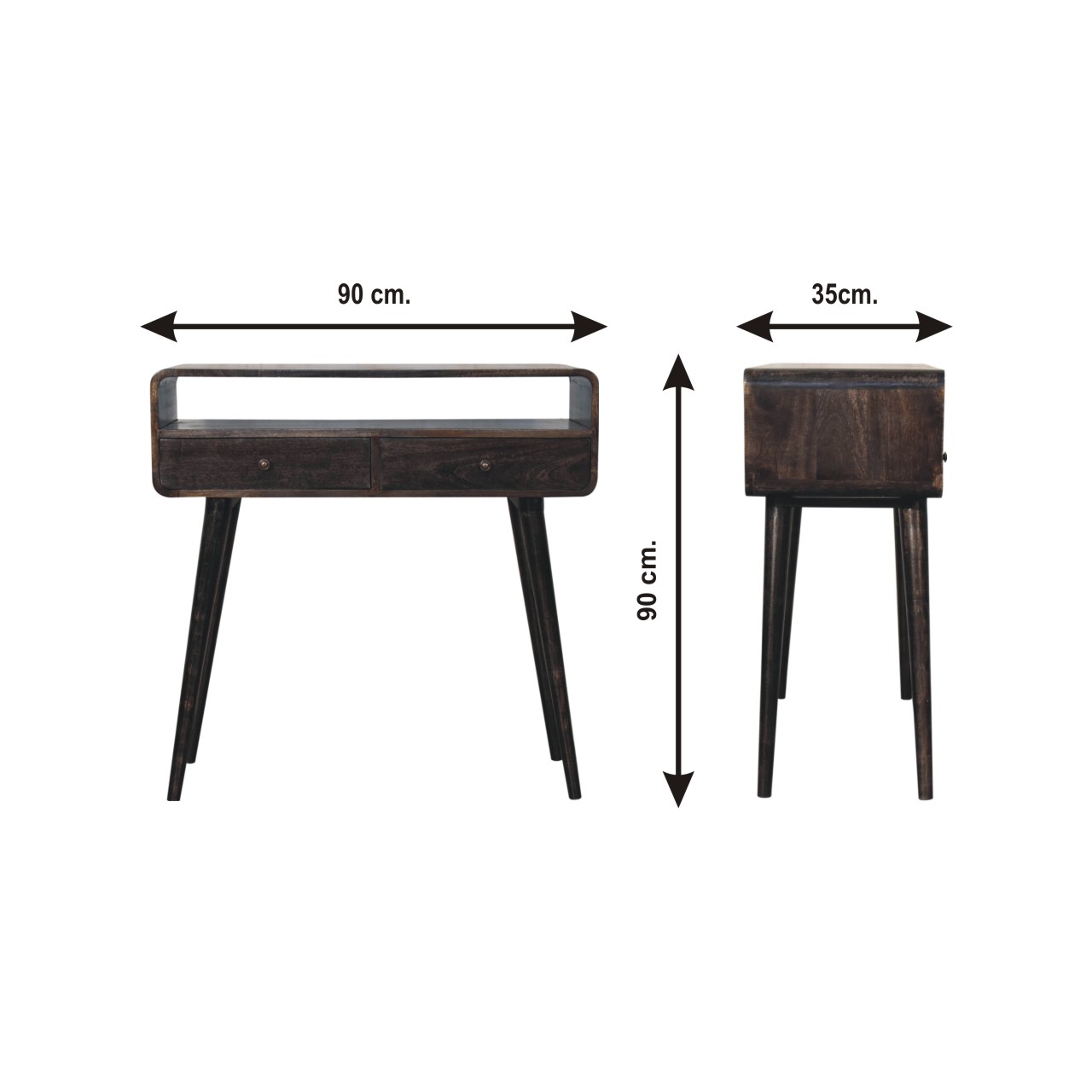 Size chart for Curved Ash Black Console Table