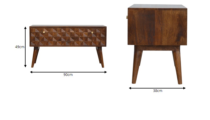 Size chart for Chestnut Diamond Storage Bench | Hand-Carved