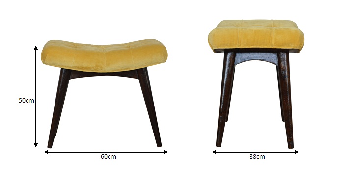 Size chart for Mustard Cotton Velvet Curved Bench