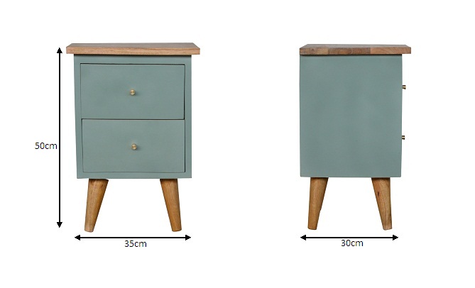Size chart for Green Hand Painted Bedside Table | Oak-Ish Solid Mango Wood