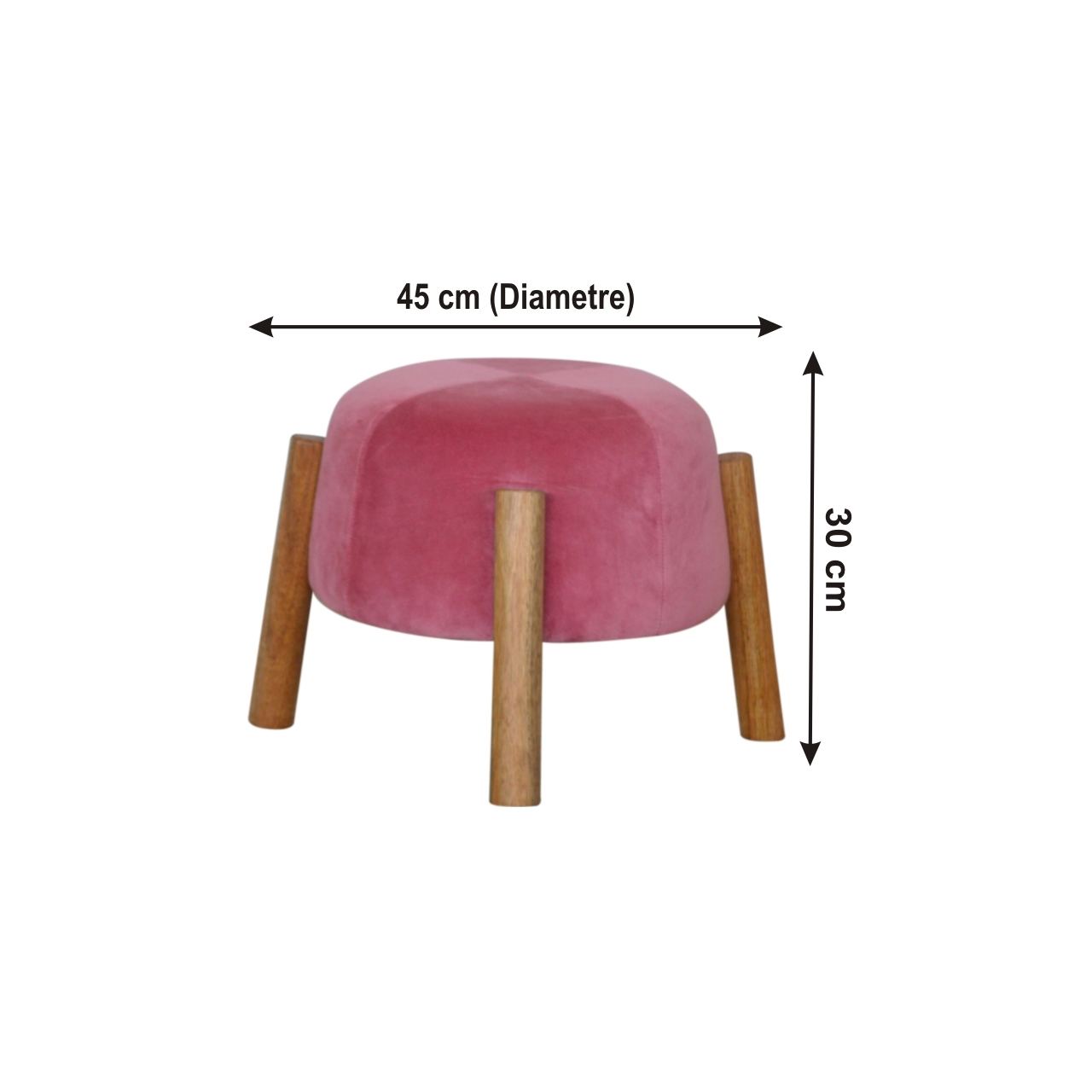 Size chart for Pink Velvet Cone Footstool
