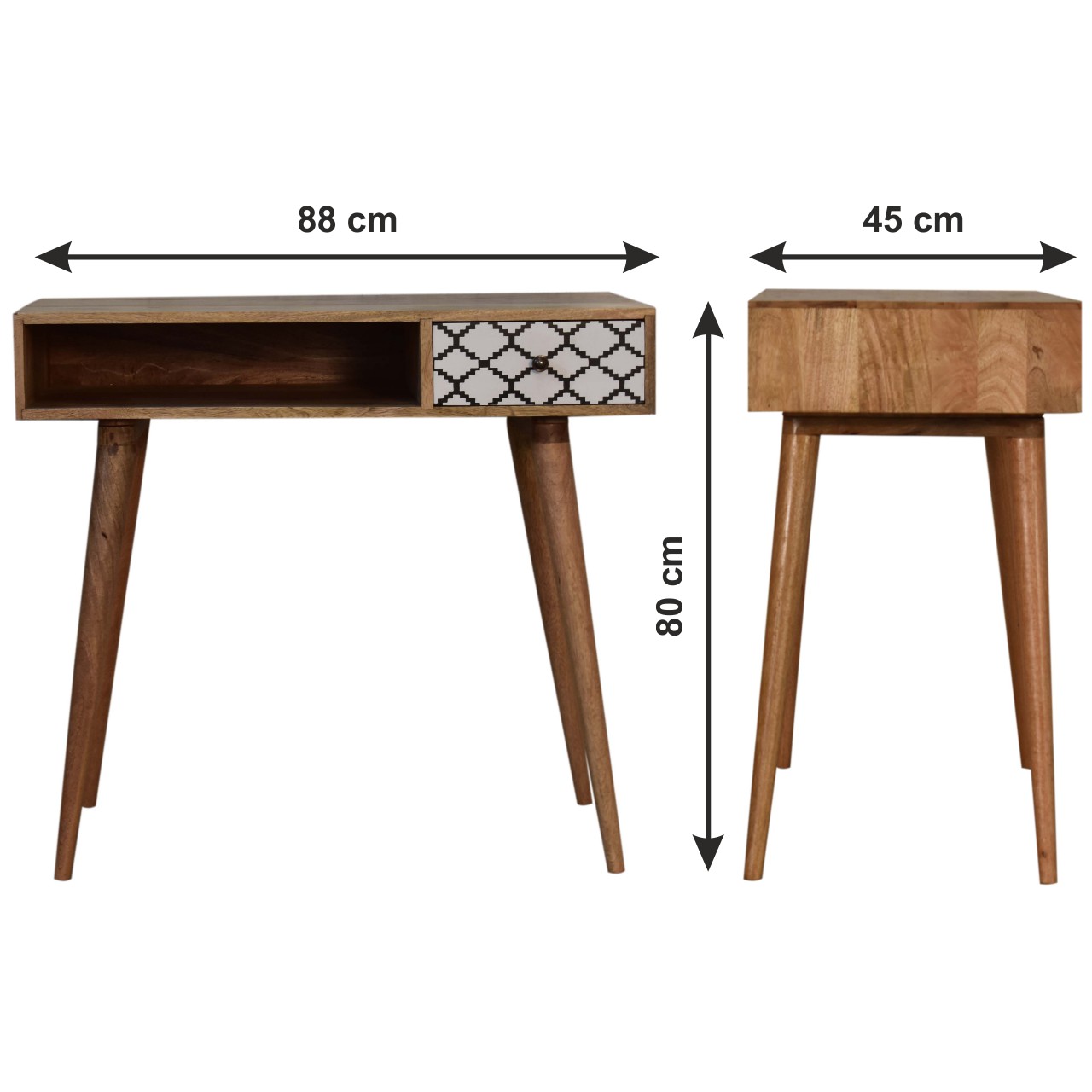 Size chart for Stella Writing Desk | Oak Solid Mango Wood