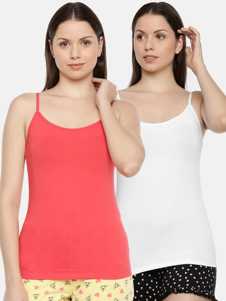 Essential Camisole Pack of 2 (White-Coral)