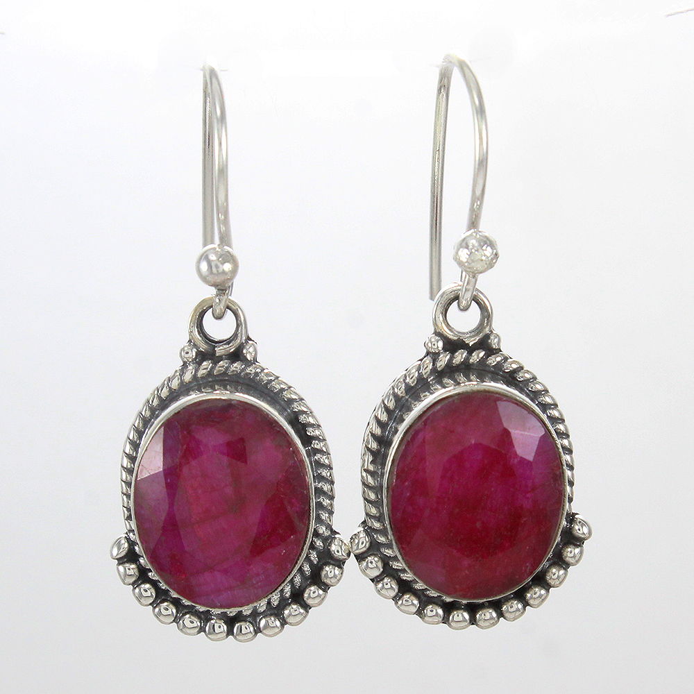 Pink Ruby Gemstone Earrings Solid 925 Sterling Silver Bridal Gift