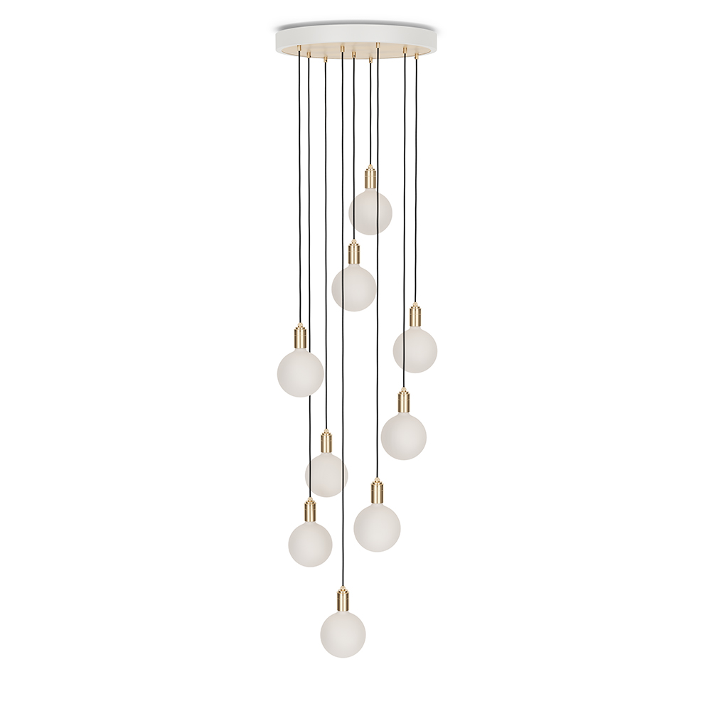 Large canopy white & brass, brass grip with 9 brass pendants & 9 Sphere IV EU